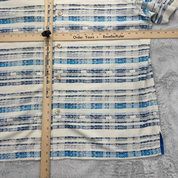 Tommy Bahama Camp Shirt Mens XL Beige Blue Silk Striped Short Sleeve Button Down - Picture 4 of 6